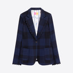 VILAGALLO Hillary Scallop Edge Check Jacket in Navy/Black