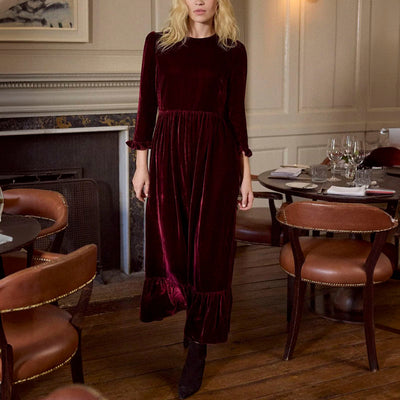 BY IRIS Velvet Shae Maxi Dress in Burgundy