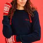 JUMPER 1234 Apres Ski Crew Neck Jumper in New Navy/Scarlet