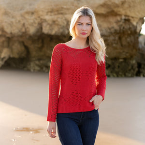 Crochet L/S Top with Vest in Red