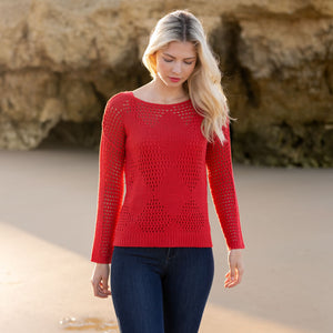 Crochet L/S Top with Vest in Red
