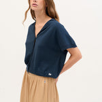 BEATRIZ FUREST Pierre Short Sleeve Cardigan in Deep Blue