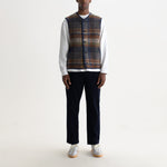 WAX LONDON Gower Ari Wool Blend Check Gilet in Oatmeal/Multi