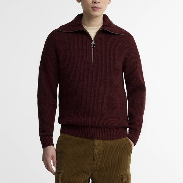 BARBOUR Riggbay Knitted Half Zip Jumper in Chestnut