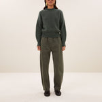 BY-BAR Davi Tapered Loose Fit Ankle Trousers in Olive