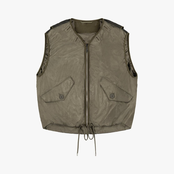 MARFA STANCE Parachute Silk Nylon Vest in Pale Olive/ Oyster