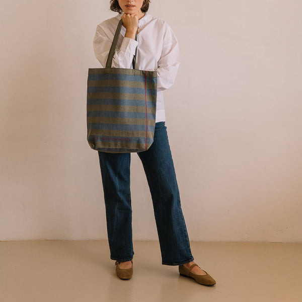 LES PENSIONNAIRES Striped Recycled Tote in Green/Blue