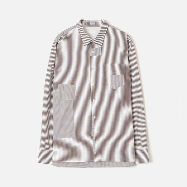 UNIVERSAL WORKS Patched Queens Cotton Shirt in Brown