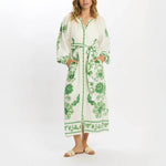 MISS JUNE Dana Long Dress with Belt in Green