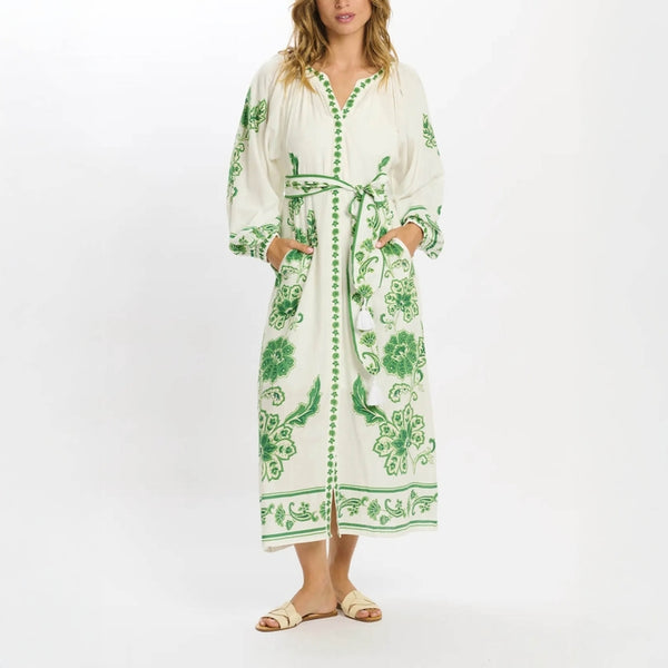 MISS JUNE Dana Long Dress with Belt in Green