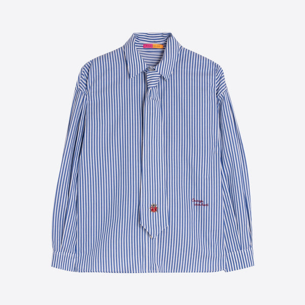 VILAGALLO Effie Stripe Shirt with Tie in Blue