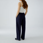 OUI Straight Leg Drawstring Trousers in Dark Blue