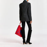 ESSENTIEL ANTWERP Kendra Oversized Checked Double Breasted Blazer in Dark Grey/Off White