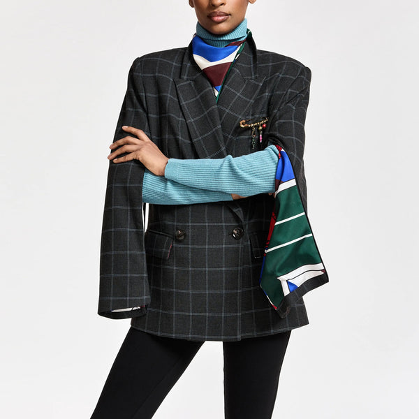 ESSENTIEL ANTWERP Kendra Oversized Checked Double Breasted Blazer in Dark Grey/Off White