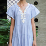 ROSE AND ROSE Camelia Striped Long Dress in White/Blue
