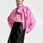ESSENTIEL ANTWERP Karismatic Pussy Bow Tie Top in Pale Pink