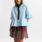 ESSENTIEL ANTWERP Kaylee Peplum Ruffle Shirt in Aquamarine