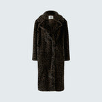 OUI Leopard Print Faux Fur Long Coat in Dark Brown/Grey-Black