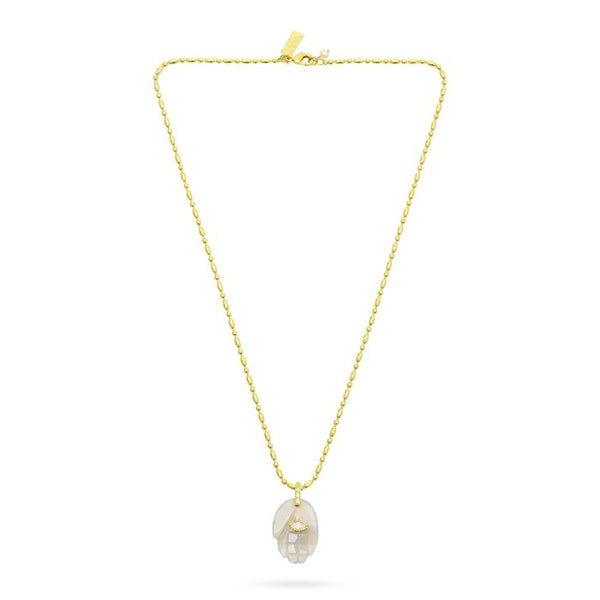 TALIS CHAINS Protective Hand Pendant Necklace in Grey Agate