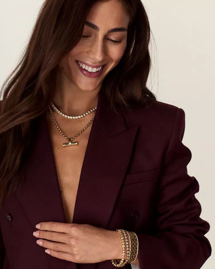 TALIS CHAINS T-Bar Pendant on Belcher Chain in Cubic Zirconia