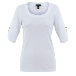Button Sleeve Detail Top in White