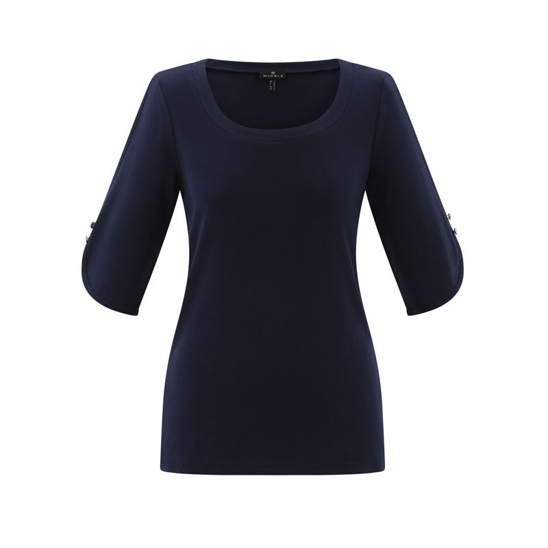 MARBLE Round Neck Top in Ink Blue