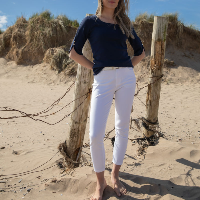 MARBLE Round Neck Top in Ink Blue