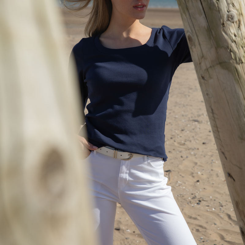 MARBLE Round Neck Top in Ink Blue