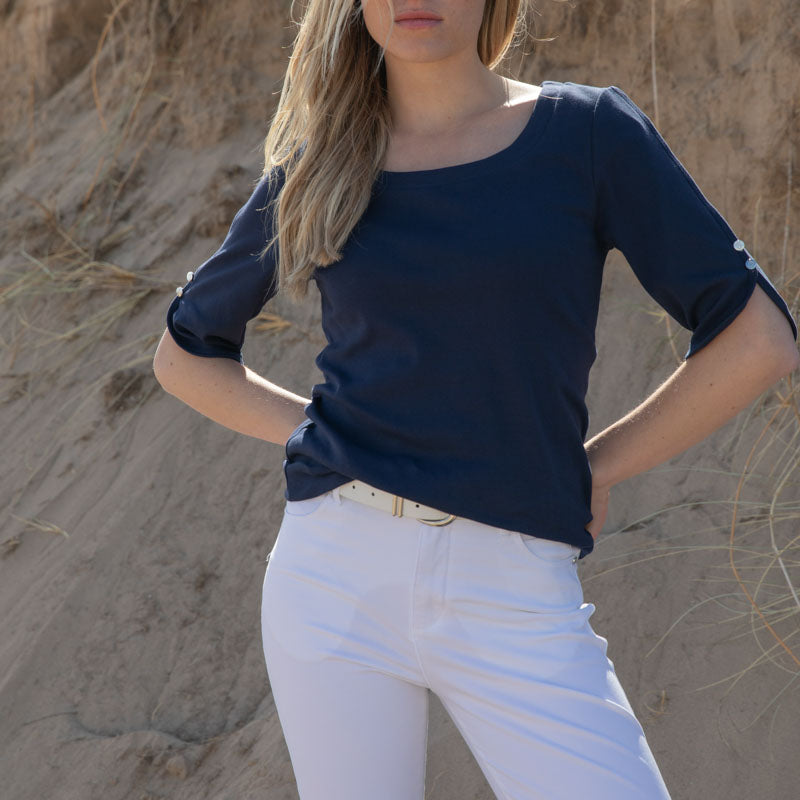 MARBLE Round Neck Top in Ink Blue