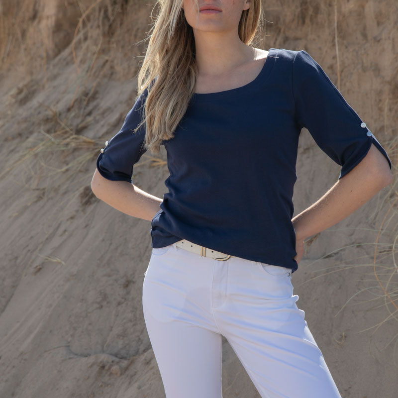 MARBLE Round Neck Top in Ink Blue