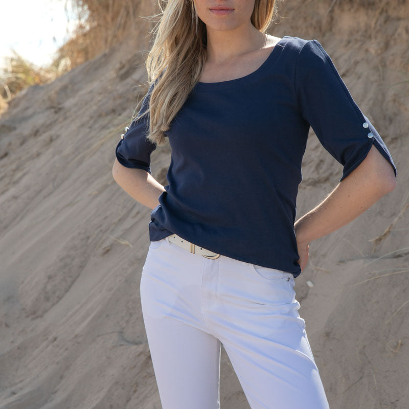 MARBLE Round Neck Top in Ink Blue