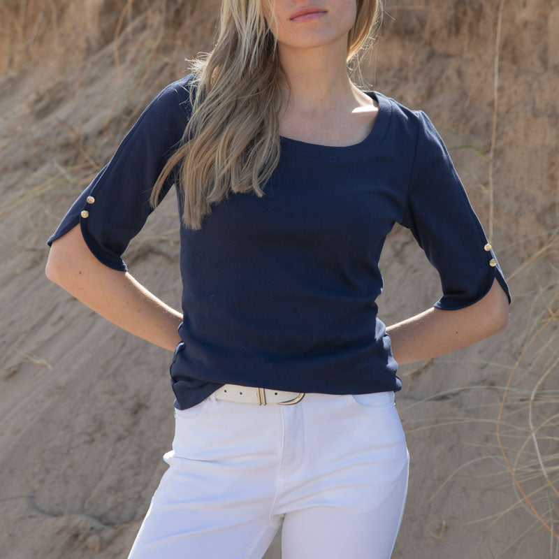 MARBLE Round Neck Top in Ink Blue