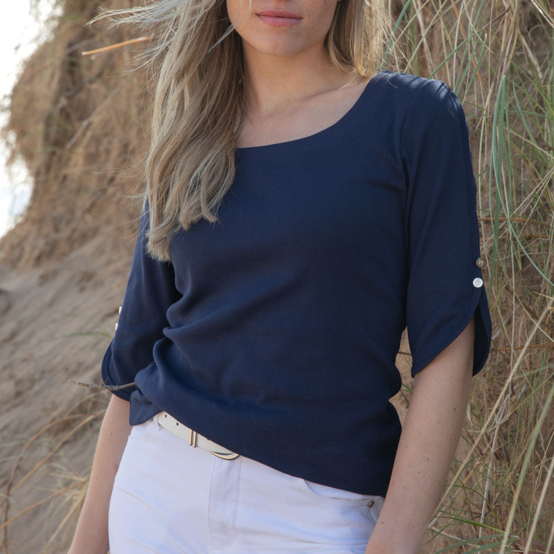 MARBLE Round Neck Top in Ink Blue