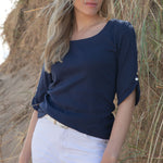 MARBLE Round Neck Top in Ink Blue