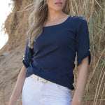 MARBLE Round Neck Top in Ink Blue