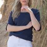 MARBLE Round Neck Top in Ink Blue