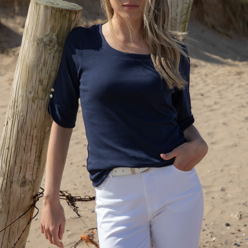 MARBLE Round Neck Top in Ink Blue