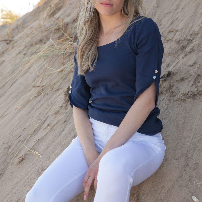 MARBLE Round Neck Top in Ink Blue