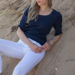 MARBLE Round Neck Top in Ink Blue