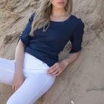 MARBLE Round Neck Top in Ink Blue