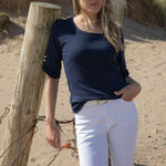 MARBLE Round Neck Top in Ink Blue