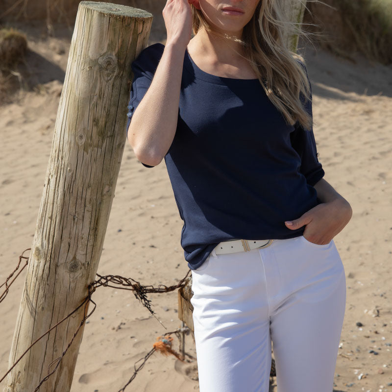 MARBLE Round Neck Top in Ink Blue