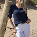 MARBLE Round Neck Top in Ink Blue