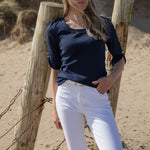 MARBLE Round Neck Top in Ink Blue