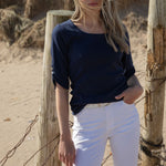 MARBLE Round Neck Top in Ink Blue