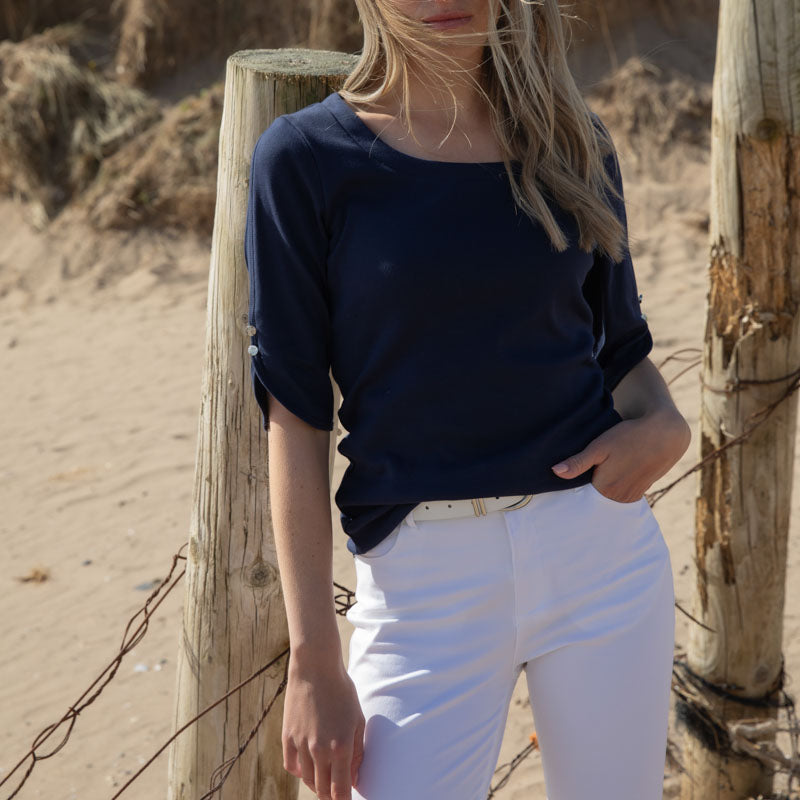 MARBLE Round Neck Top in Ink Blue