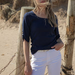 MARBLE Round Neck Top in Ink Blue