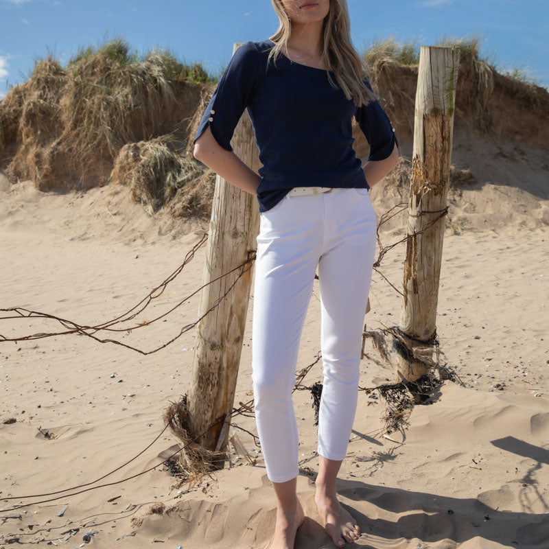 MARBLE Round Neck Top in Ink Blue