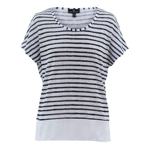 Stripe Scoop Neck T Shirt in Grey/Navy