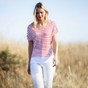 Stripe Scoop Neck T Shirt in Red/White
